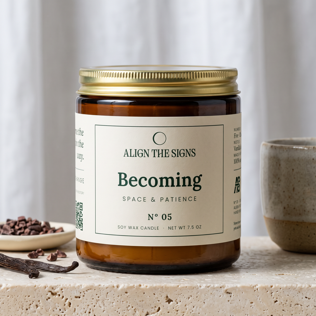 Becoming — No. 05, 9 oz amber jar candle with gold lid