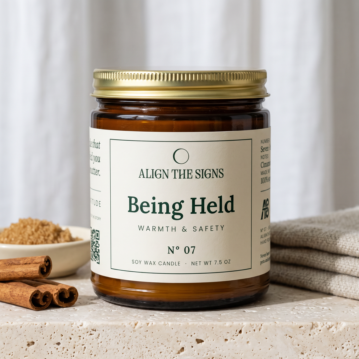 Being Held — No. 07, 9 oz amber jar candle with gold lid