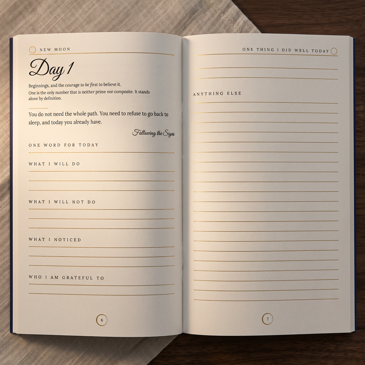 Daily Journal open at Day 1