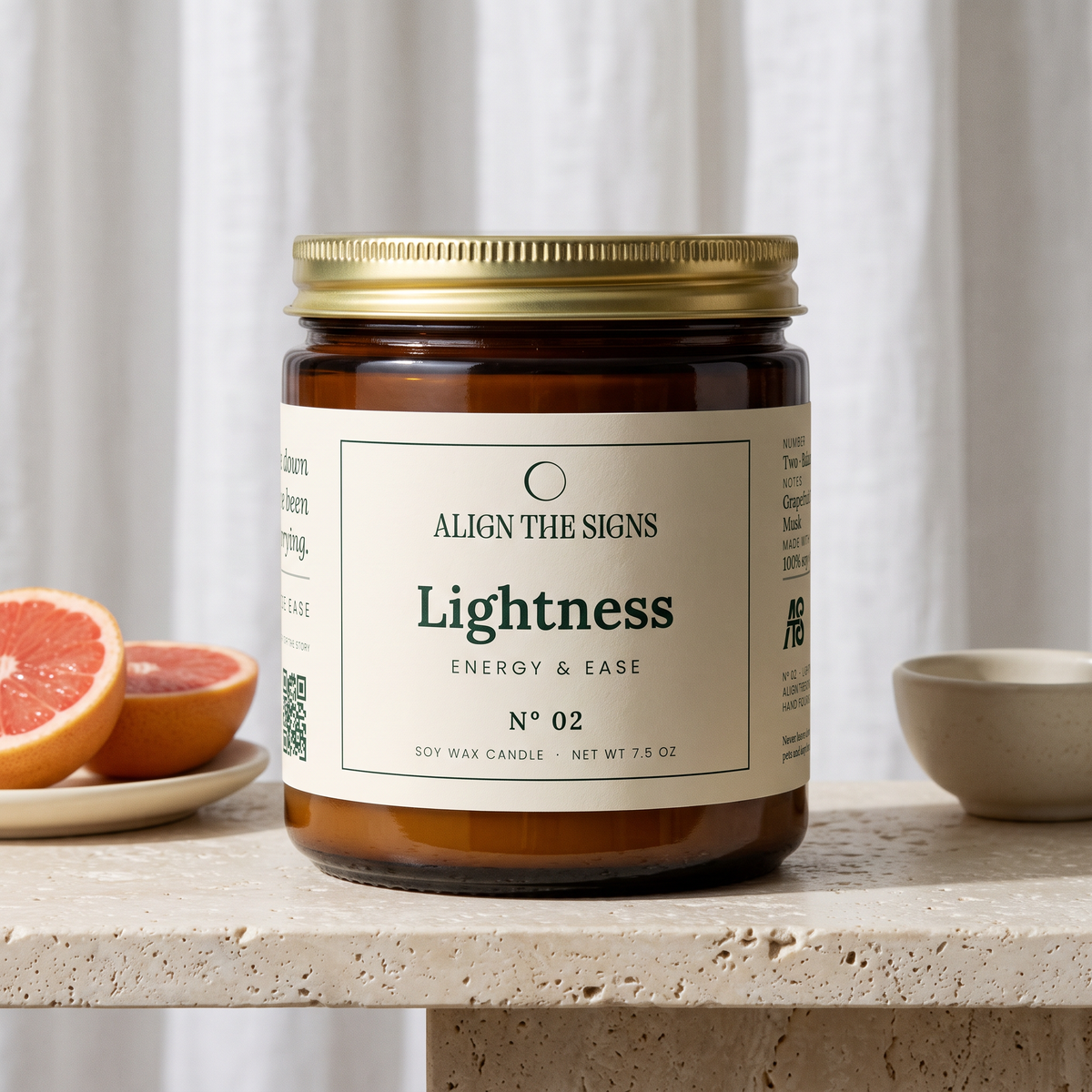 Lightness — No. 02, 9 oz amber jar candle with gold lid