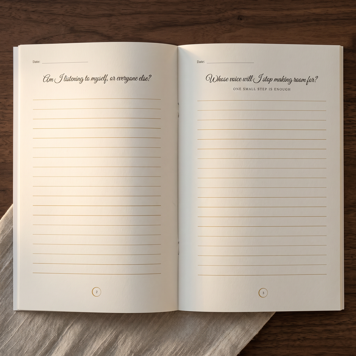 Reflection Journal open, two facing questions