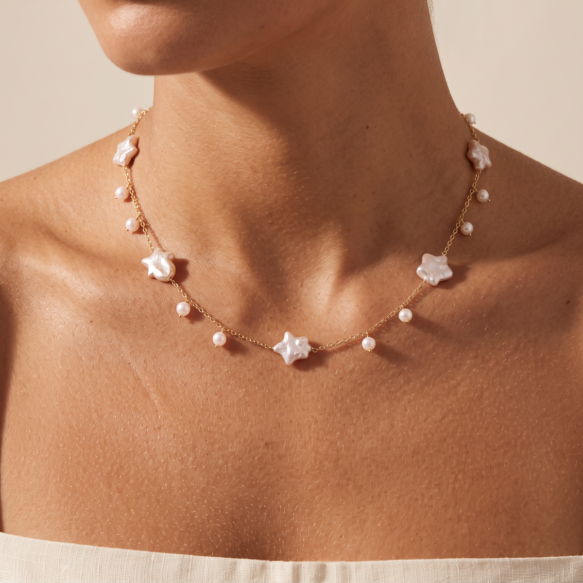 Night Passage necklace worn at the collarbone