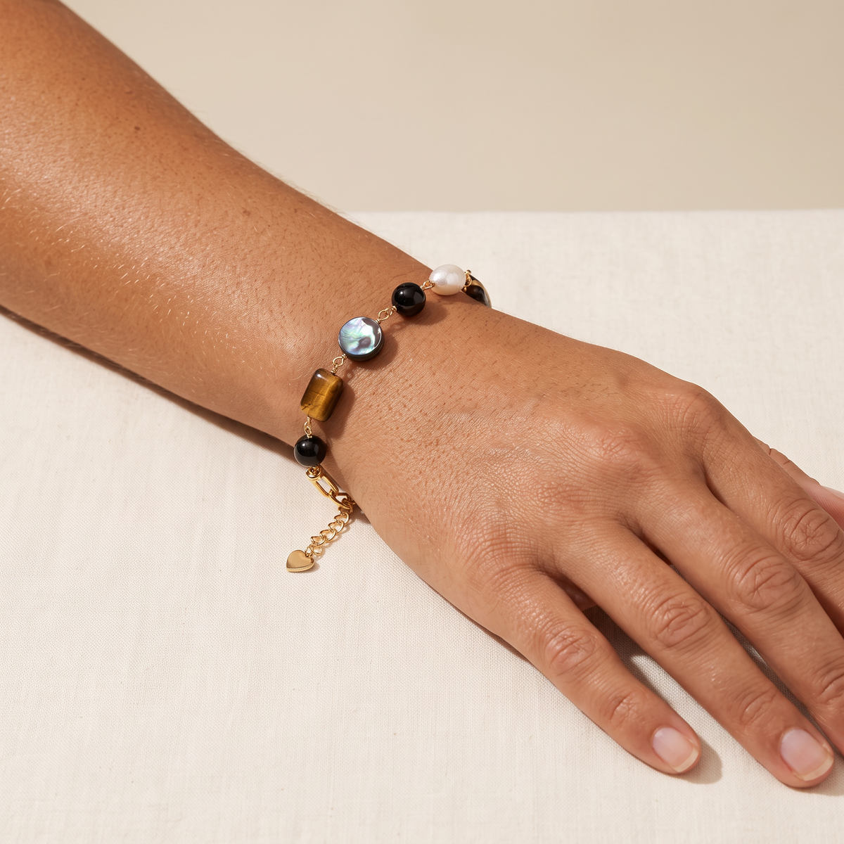 Obsidian Hour bracelet worn on the wrist